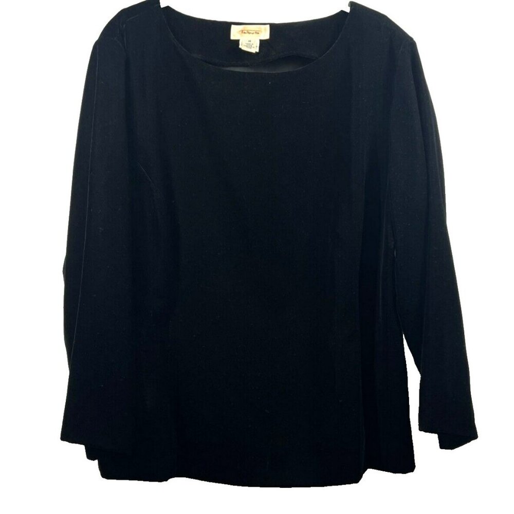 Talbots Women's Velvet‎ Top Size 16 Solid Black Long Sleeve Side Zip Pullover